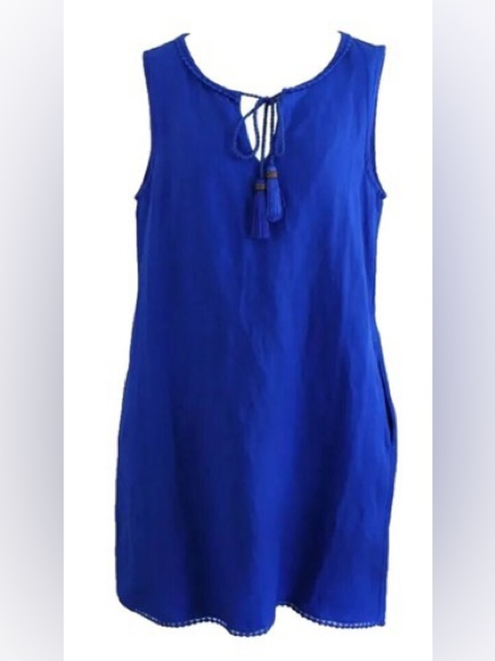 Tommy Bahama Linen Blend Tassel Shift Dress Blue Resort XS